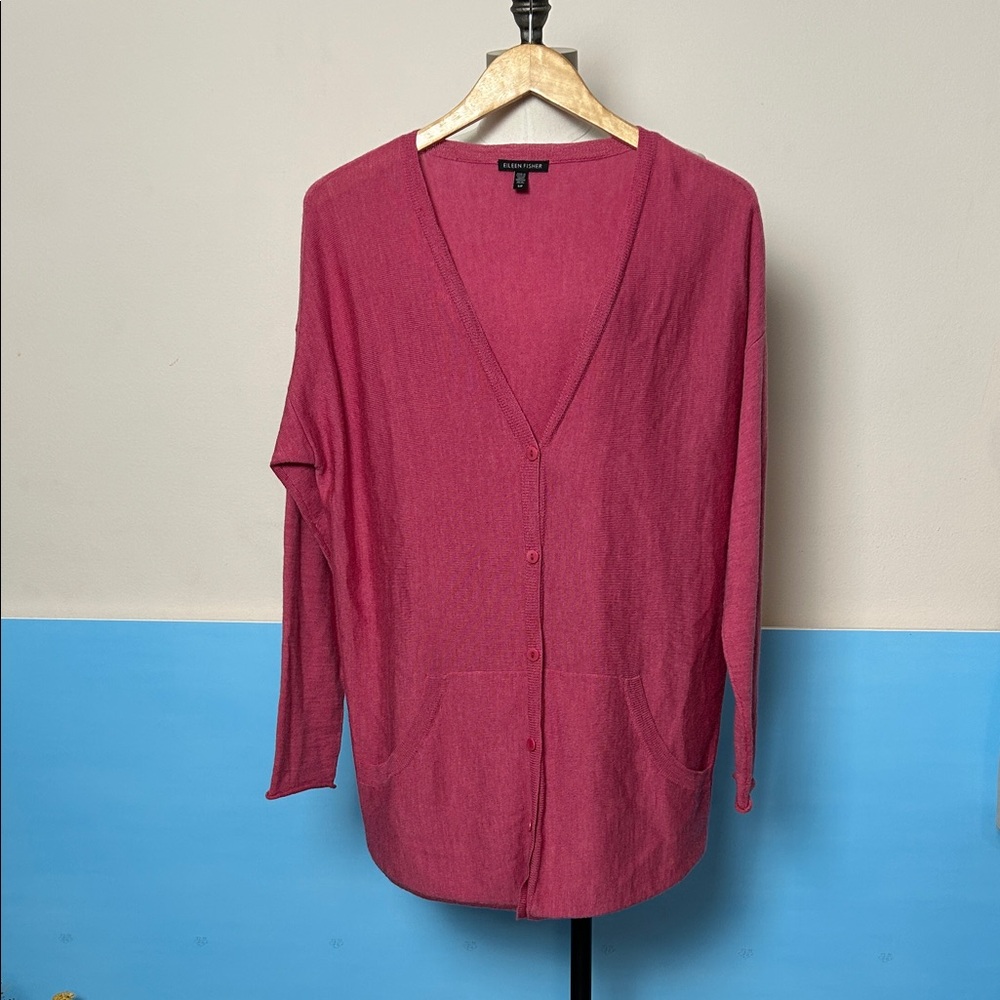 Eileen Fisher Merino Wool Pink Lightweight Cardigan sweater size small